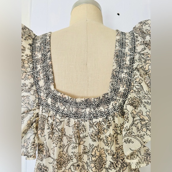 FREE PEOPLE BONITA MIDI DRESS FLORAL TEA COMBO BLUSH BEIGE BLACK L NWT - Picture 11 of 12